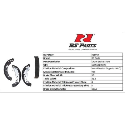 RS PARTS - RSS984 - Rear New Brake Shoes pa3