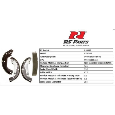 RS PARTS - RSS992 - Rear New Brake Shoes pa2