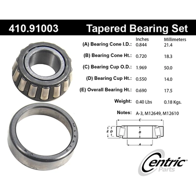 Rear Outer Bearing Set by CENTRIC PARTS - 410.91003 pa1