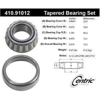 Rear Outer Bearing Set by CENTRIC PARTS - 410.91012 pa1
