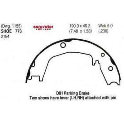 Rear Parking Brake Shoes by EUROROTOR - 773 pa3