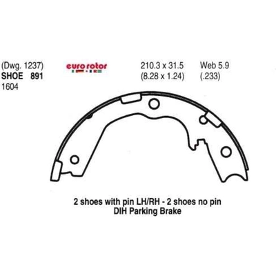 Rear Parking Brake Shoes by EUROROTOR - 891 pa3
