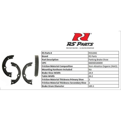 RS PARTS - RSS1042 - Rear Parking Brake Shoes pa2