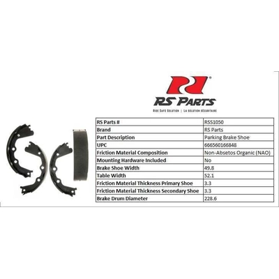 RS PARTS - RSS1050 - Rear Parking Brake Shoes pa3