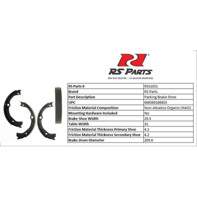 RS PARTS - RSS1051 - Rear Parking Brake Shoes pa2