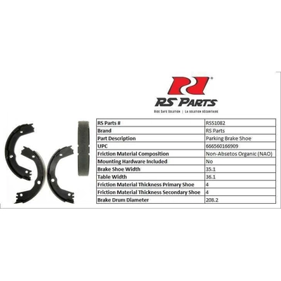 RS PARTS - RSS1082 - Rear Parking Brake Shoes pa2
