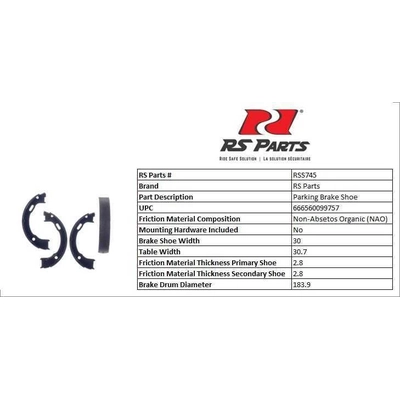 RS PARTS - RSS745 - Rear Parking Brake Shoes pa3