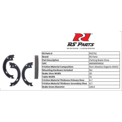 RS PARTS - RSS752 - Rear Parking Brake Shoes pa4