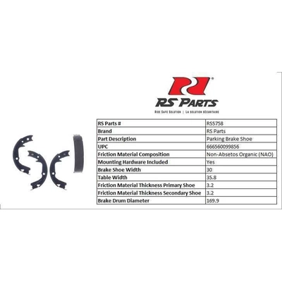 RS PARTS - RSS758 - Rear Parking Brake Shoes pa4