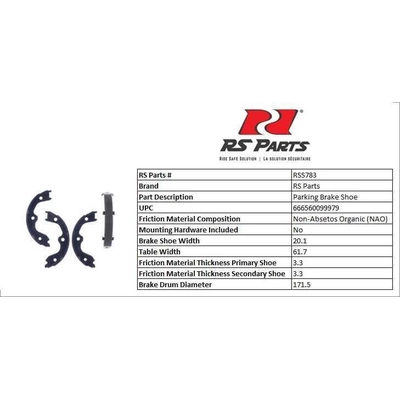 RS PARTS - RSS783 - Rear Parking Brake Shoes pa4
