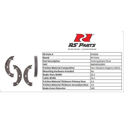 RS PARTS - RSS828 - Rear Parking Brake Shoes pa2