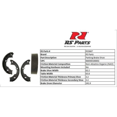 Rear Parking Brake Shoes by RS PARTS - RSS847 pa2