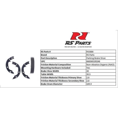 RS PARTS - RSS886 - Rear Parking Brake Shoes pa3