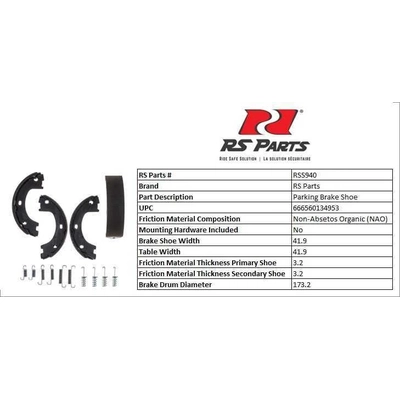 Rear Parking Brake Shoes by RS PARTS - RSS940 pa3