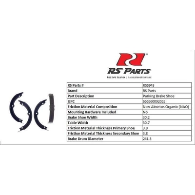 RS PARTS - RSS943 - Rear Parking Brake Shoes pa3