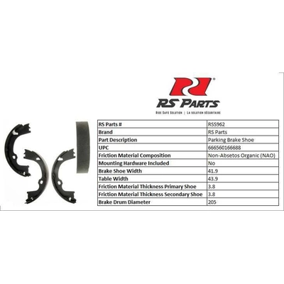 Rear Parking Brake Shoes by RS PARTS - RSS962 pa2