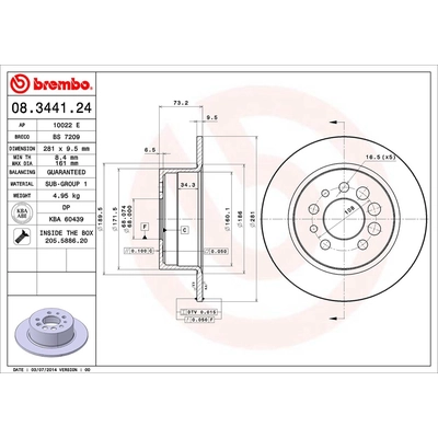 Rear Premium Rotor by BREMBO - 08.3441.24 (1 Qty) pa2