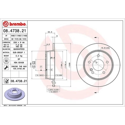 Rear Premium Rotor by BREMBO - 08.4738.21 (1 Qty) pa6