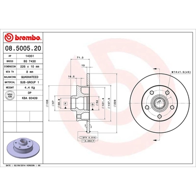 Rear Premium Rotor by BREMBO - 08.5005.20 (1 Qty) pa2