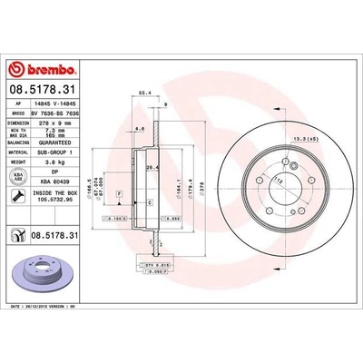 Rear Premium Rotor by BREMBO - 08.5178.31 (1 Qty) pa8