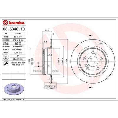 Rear Premium Rotor by BREMBO - 08.5346.10 (1 Qty) pa4