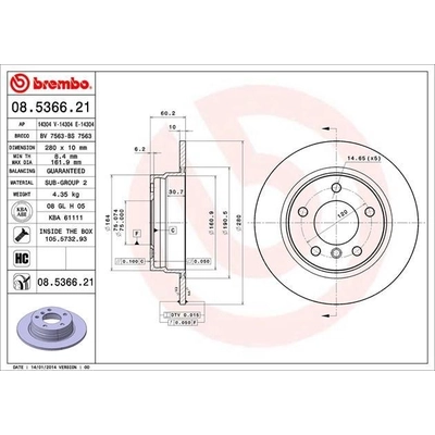 Rear Premium Rotor by BREMBO - 08.5366.21 (1 Qty) pa8