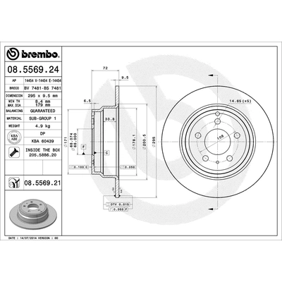 Disque de frein arrière de qualité supérieur de BREMBO - 08.5569.21 (1 Qté) pa1