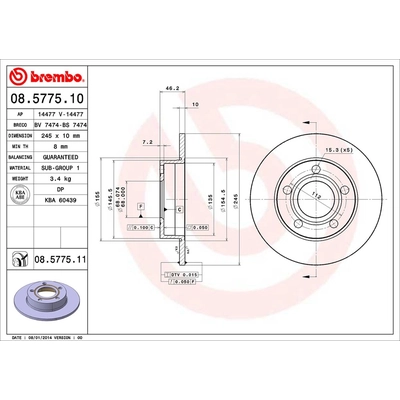 Rear Premium Rotor by BREMBO - 08.5775.11 (1 Qty) pa1