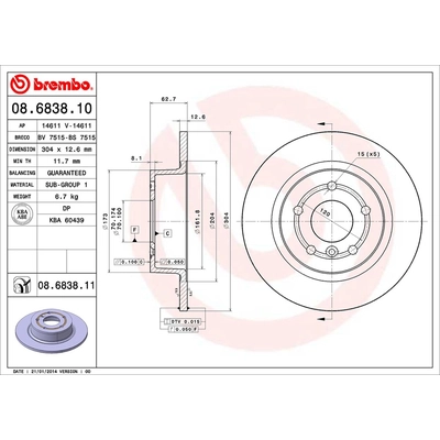 Rear Premium Rotor by BREMBO - 08.6838.11 (1 Qty) pa2