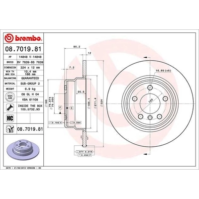 Rear Premium Rotor by BREMBO - 08.7019.81 (1 Qty) pa4