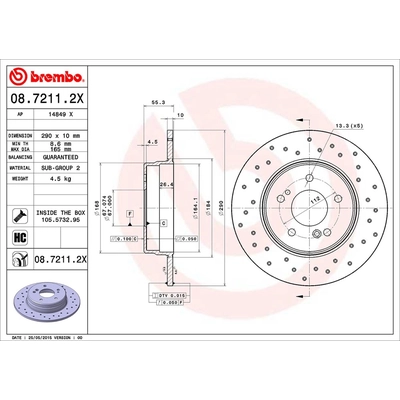 Rear Premium Rotor by BREMBO - 08.7211.2X (1 Qty) pa2