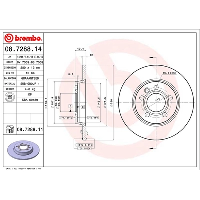 Rear Premium Rotor by BREMBO - 08.7288.11 (1 Qty) pa2