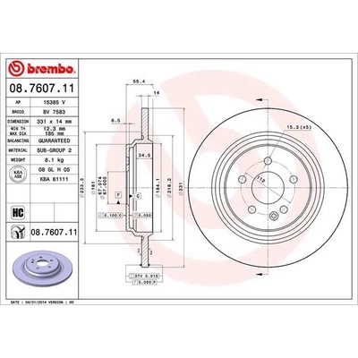 Rear Premium Rotor by BREMBO - 08.7607.11 (1 Qty) pa7