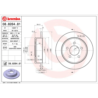 Rear Premium Rotor by BREMBO - 08.8264.81 (1 Qty) pa2