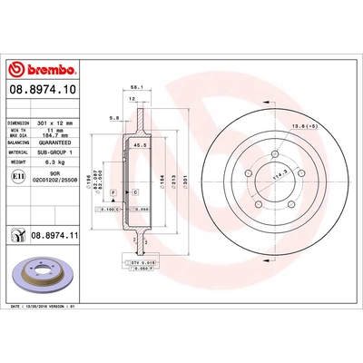 Rear Premium Rotor by BREMBO - 08.8974.11 (1 Qty) pa1