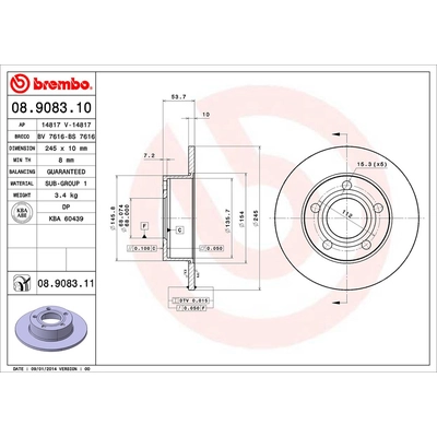 Rear Premium Rotor by BREMBO - 08.9083.11 (1 Qty) pa2