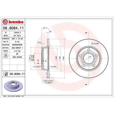 Rear Premium Rotor by BREMBO - 08.9084.11 (1 Qty) pa9