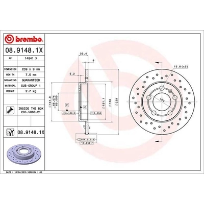 Rear Premium Rotor by BREMBO - 08.9148.1X (1 Qty) pa4