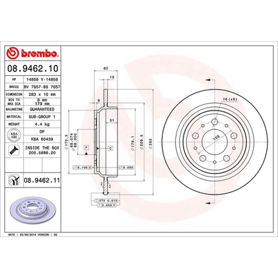 Rear Premium Rotor by BREMBO - 08.9462.11 (1 Qty) pa2