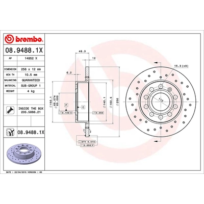 Rear Premium Rotor by BREMBO - 08.9488.1X pa2