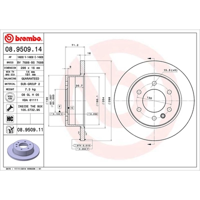 Rear Premium Rotor by BREMBO - 08.9509.11 (1 Qty) pa2