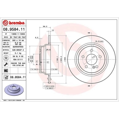 Rear Premium Rotor by BREMBO - 08.9584.11 (1 Qty) pa4