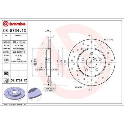 Rear Premium Rotor by BREMBO - 08.9734.1X (1 Qty) pa4