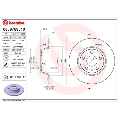 Rear Premium Rotor by BREMBO - 08.9769.11 (1 Qty) pa2