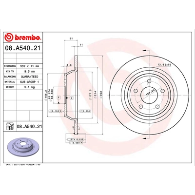 Rear Premium Rotor by BREMBO - 08.A540.21 (1 Qty) pa2