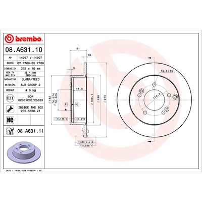 Rear Premium Rotor by BREMBO - 08.A631.11 (1 Qty) pa2