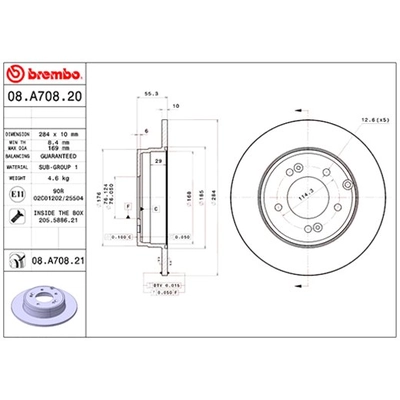 Disque de frein arrière de qualité supérieur de BREMBO - 08.A708.21 (1 Qté) pa1