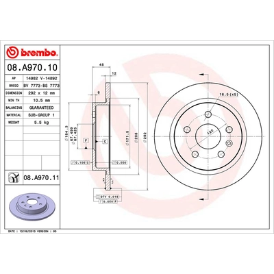 Disque de frein arrière de qualité supérieur de BREMBO - 08.A970.11 (1 Qté) pa2