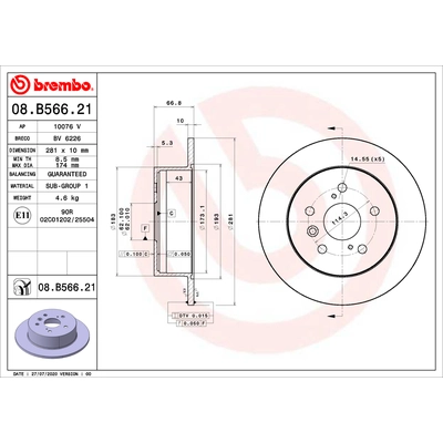 Rear Premium Rotor by BREMBO - 08.B566.21 (1 Qty) pa2