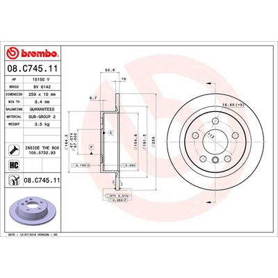 Rear Premium Rotor by BREMBO - 08.C745.11 (1 Qty) pa2